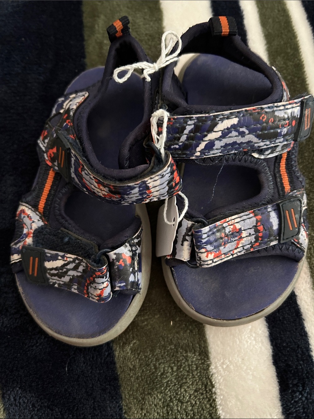 Unk Navy and Orange Patterned Kids Velcro Sandals